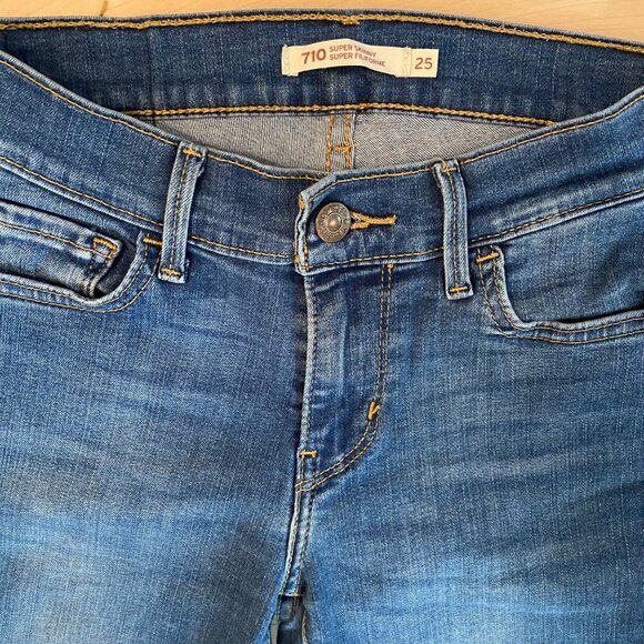 Levis Womens 710 Super Skinny Jeans mid rise Size 25 Blue Denim Stretch - Picture 5 of 13